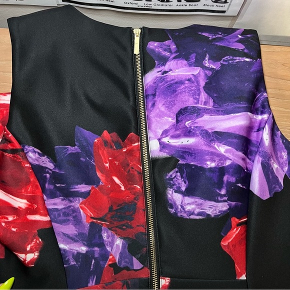 Calvin Klein Scuba Knit Black Floral Sheath Dress Career Wedding Guest Stretch - Picture 4 of 11